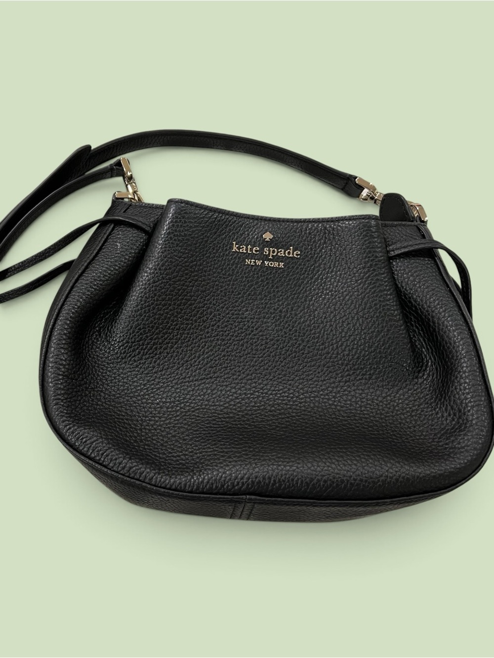 kate spade Black Pebbled Leather Hobo Shoulder Bag with Gold Logo - Picture 2 of 11